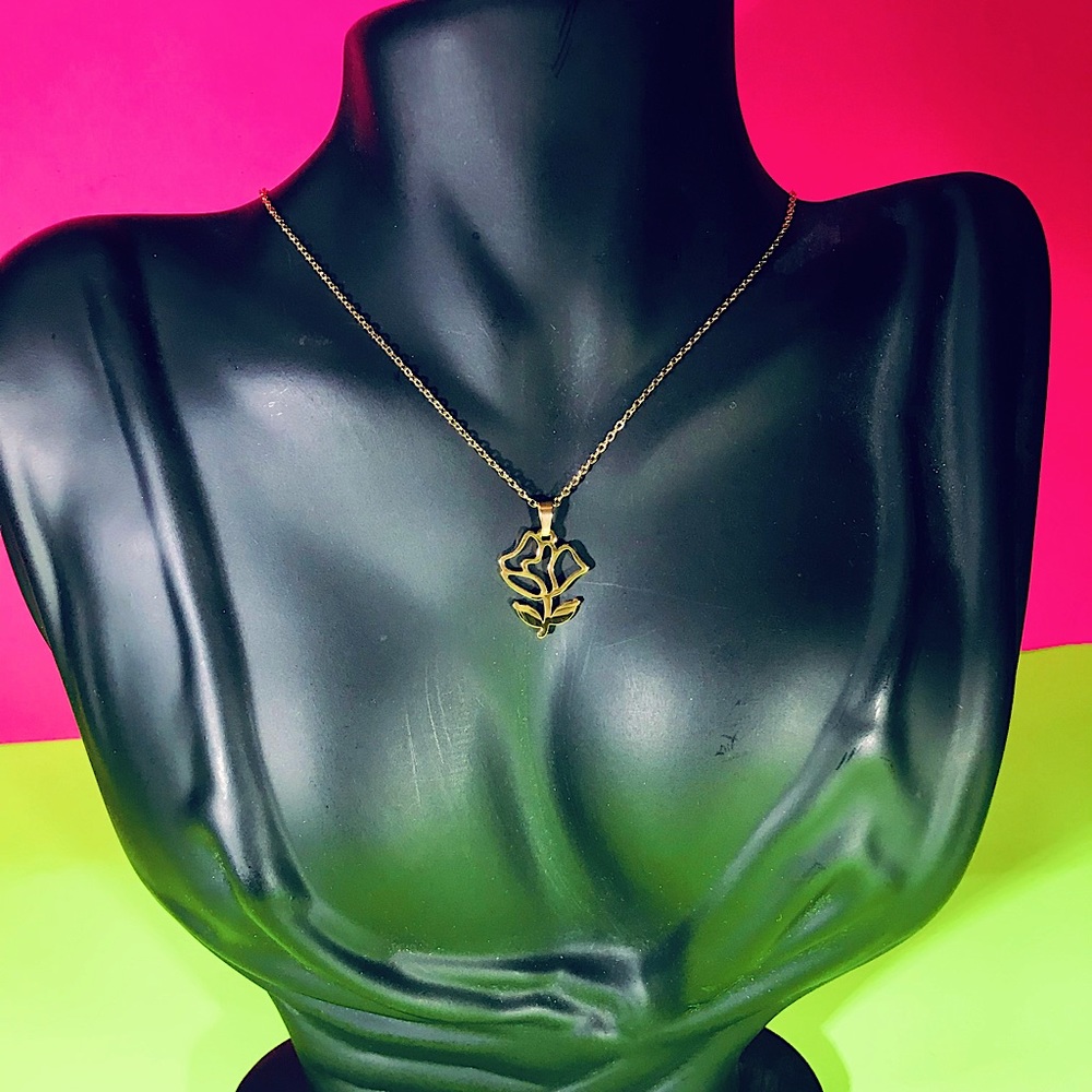 Gold over Titanium Stainless Steel Rose Custom Necklace